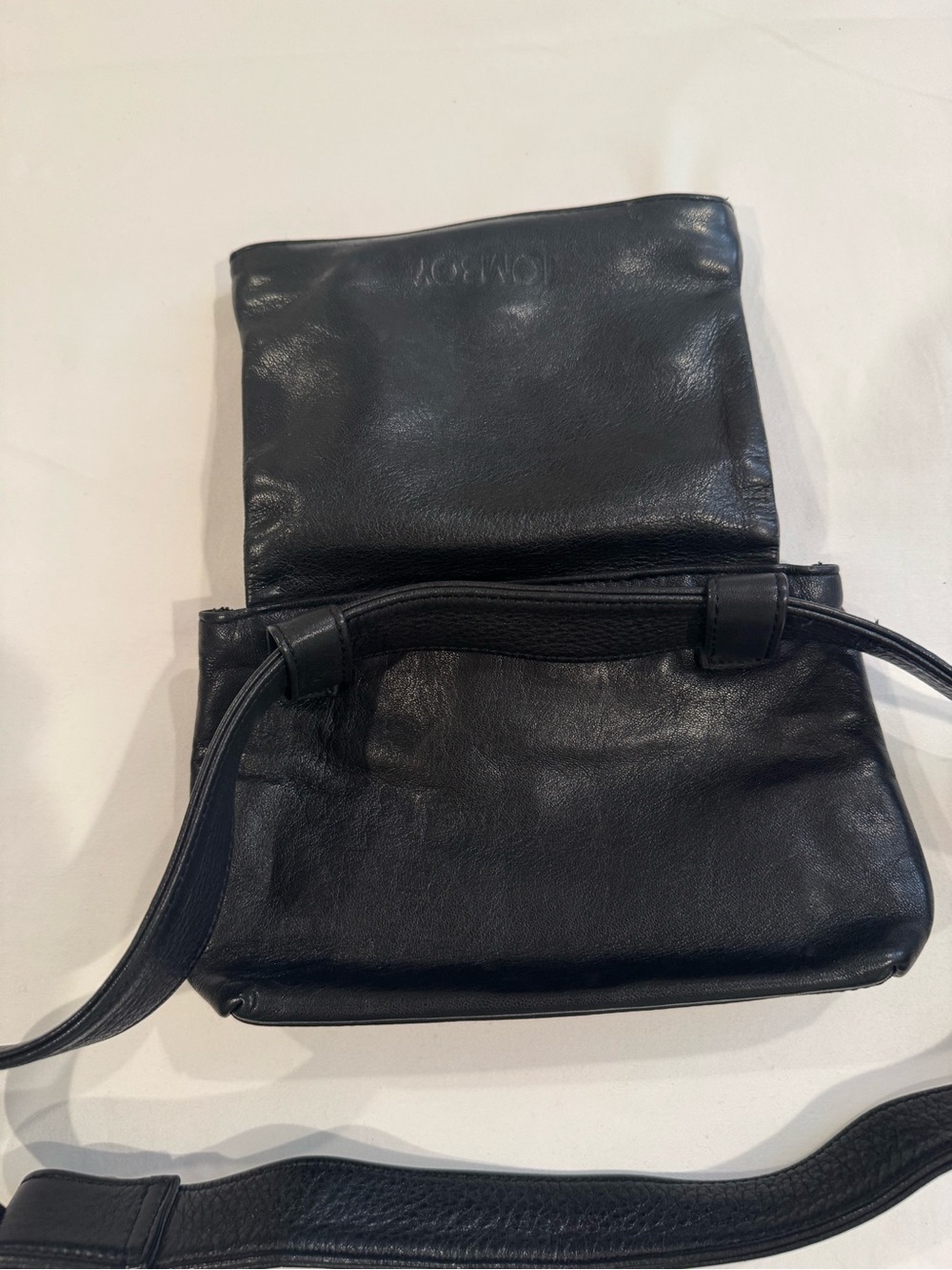 Vintage TOMBOY Black Leather Belt Bag Fanny Pack Waist Pouch Crossbody NWOT